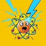 comic style image showing an atom losing electrons.